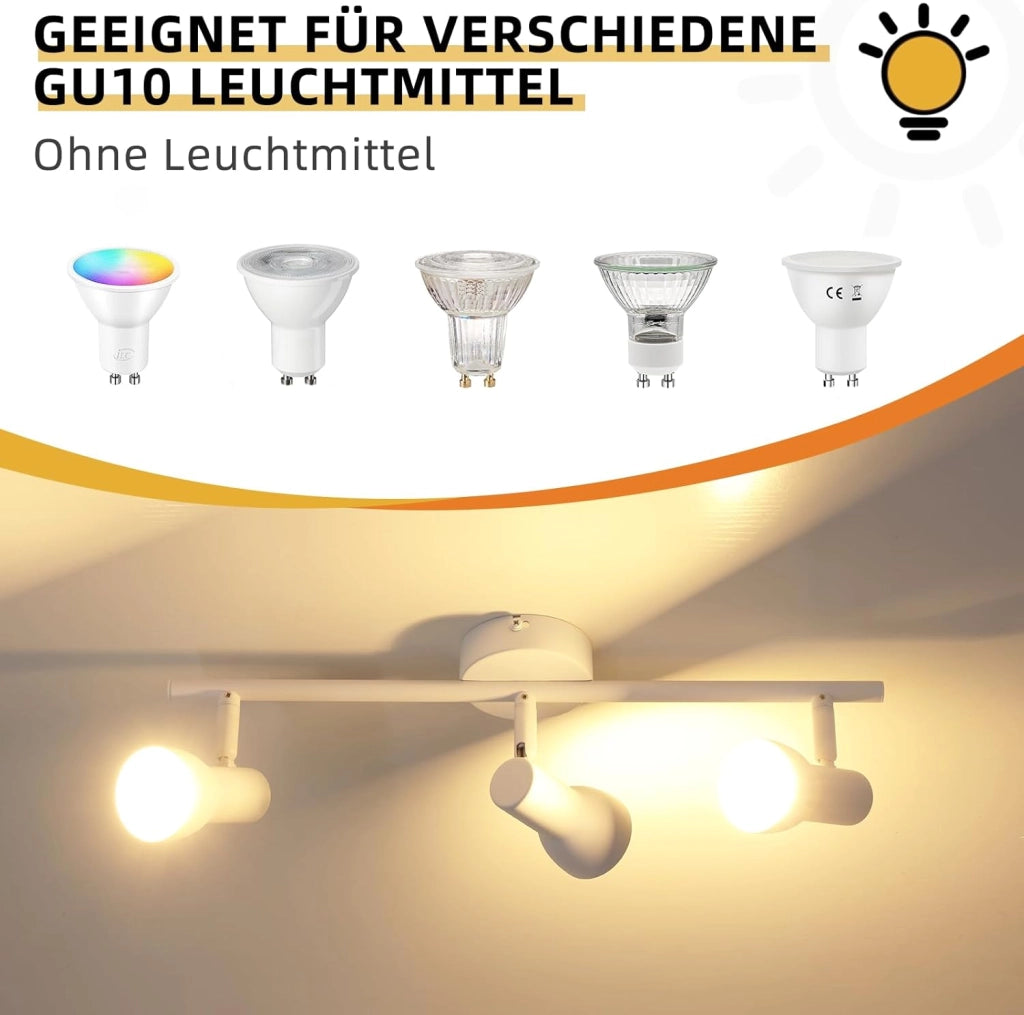 ZMH Faretto da soffitto bianchi 3 luci GU10 orientabili 350° metallo design moderno senza lampadina