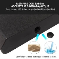 Base per Ombrellone a Braccio da 4 Pezzi Riempibile con Acqua o Sabbia per Basi a Croce da 100x100cm, Nero