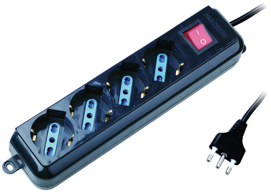 Globex MULTIPRESA CON INTERRUTTORE IN BLISTER 4 posti 2P+T 10/16A schuko col. Nero