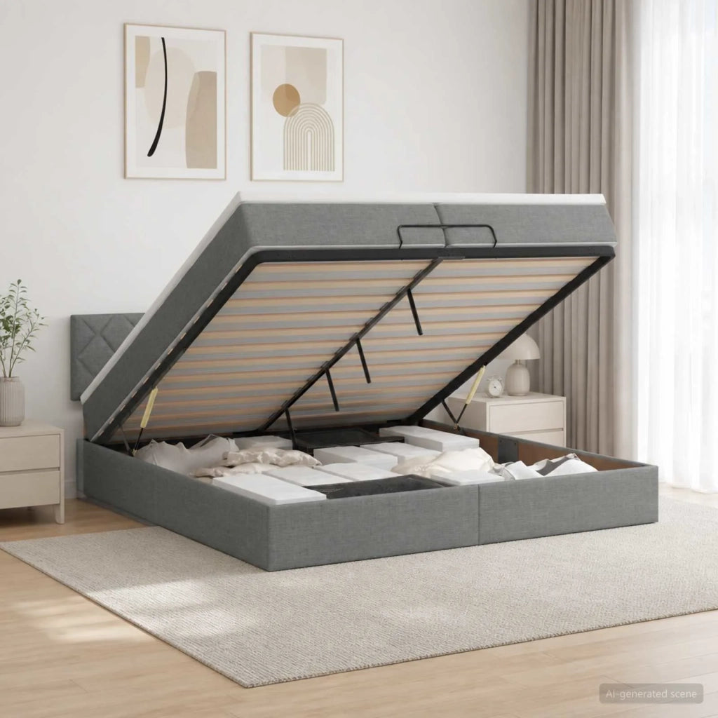 Letto ottomano con materasso Grigio Scuro 200 x 200 cm Tessuto 3456435