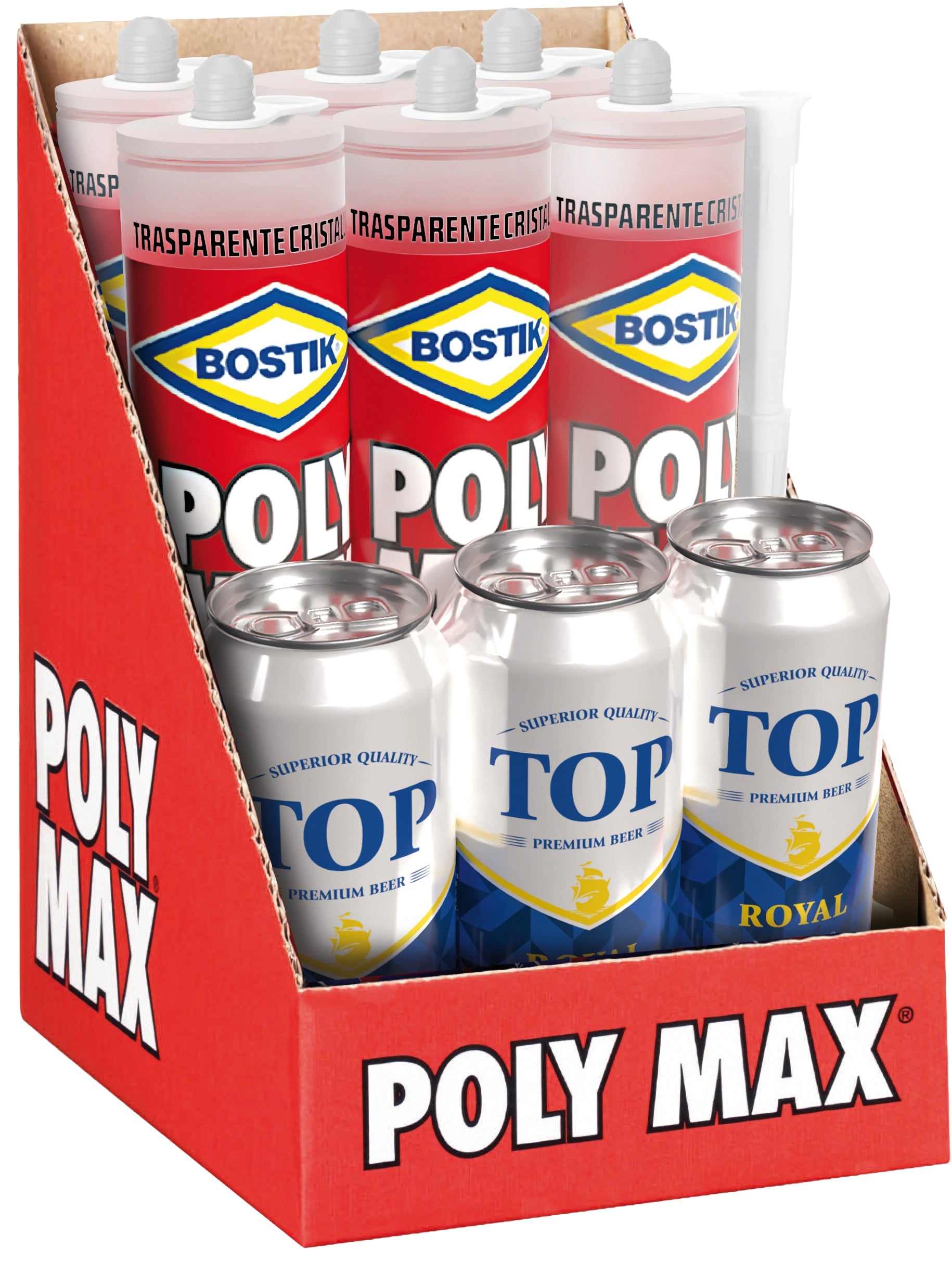 ESPOSITORE ADESIVO SIGILLANTE UNIVERSALE 'POLY MAX' ORIGINAL EXPRESS 6 pz da gr 500 con 3 birre da 500 ml omaggio  - BOSTIK