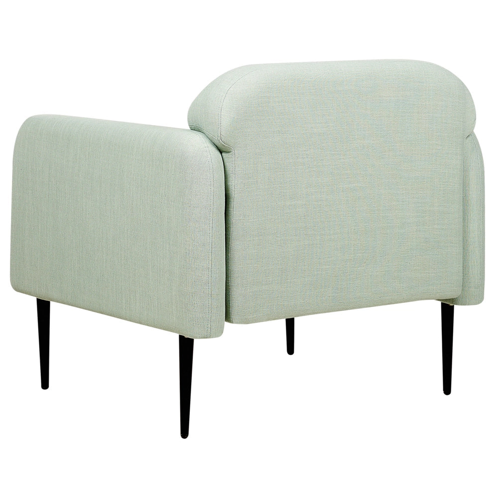 Poltrona in tessuto di lino verde chiaro e nero Gambe in metallo Sedia imbottita Morbido stile retrò Art Decor Soggiorno
