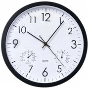 Cronometro a muro da 30 cm, rotondo, in quarzo, silenzioso, resistente all'umidità, con termometro e igrometro, orologio per bambini, grande orologio da parete (nero, 12 pollici)