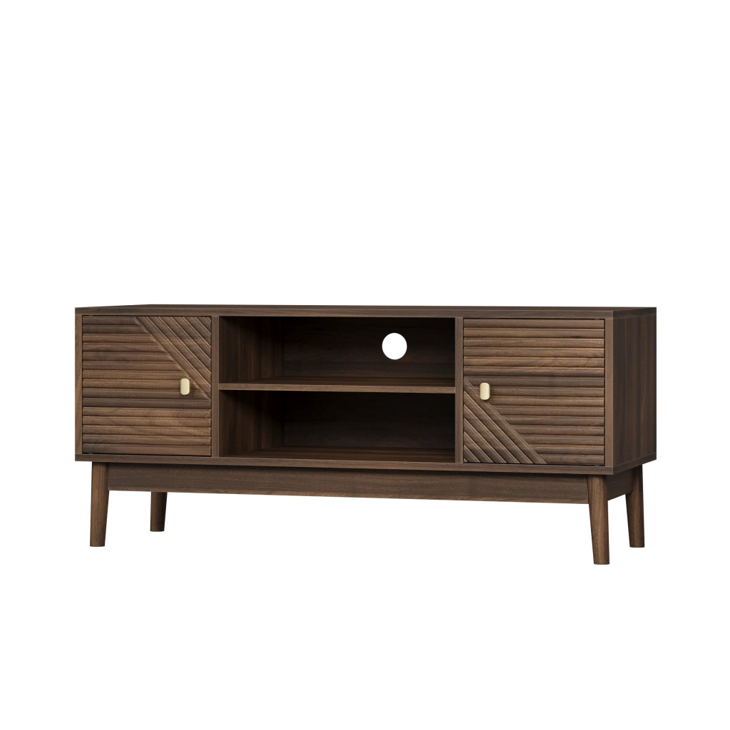 Mobile TV 110 cm in stile Mid-Century, con ampio spazio contenitivo, passacavi e chiusura soft-close, colore noce