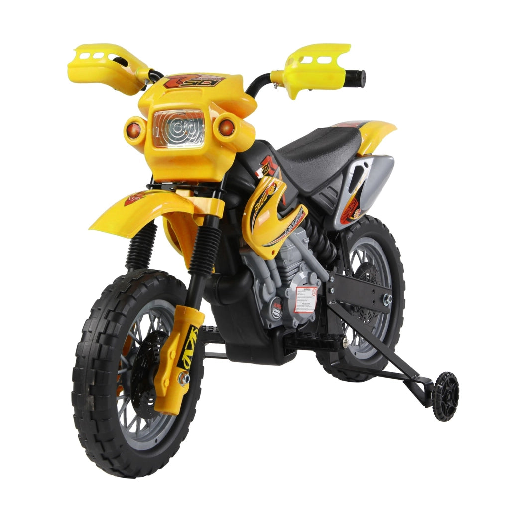 EasyComfort Moto Elettrica per Bambini 3 anni e Più, Moto Cross Elettrica con Rotelle, Batteria 6V Velocità 2.5km/h, 102 x 53 x 66cm, Giallo