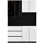 Credenza da cucina con 6 ante; 3 cassetti e LED - per cucina - 120.5×40×180 cm - bianco e nero