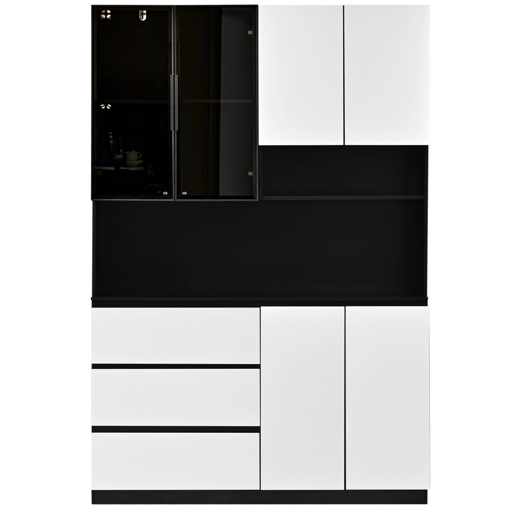 Credenza da cucina con 6 ante; 3 cassetti e LED - per cucina - 120.5×40×180 cm - bianco e nero