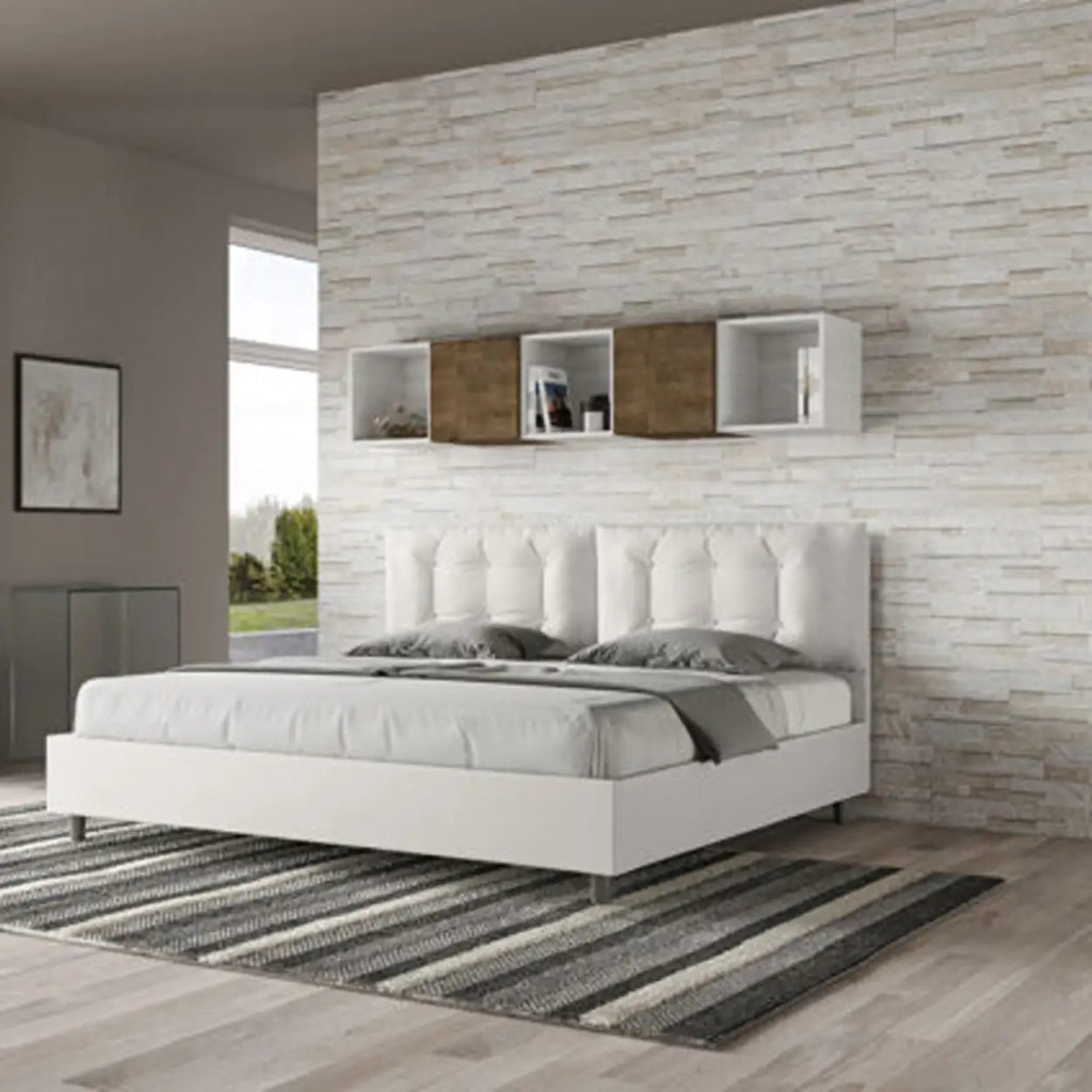 Letto matrimoniale king size contenitore imbottito 200x200 similpelle bianco Annalisa Large