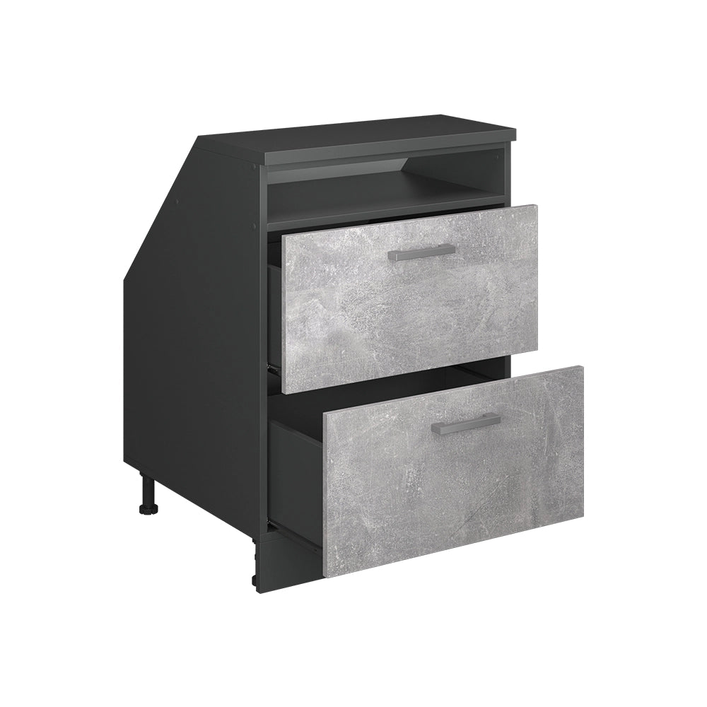 Mobile cucina sottotetto R-Line Calcestruzzo/Antracite 60 cm con 2 cassetti, carcassa 60 cm profondità Vicco