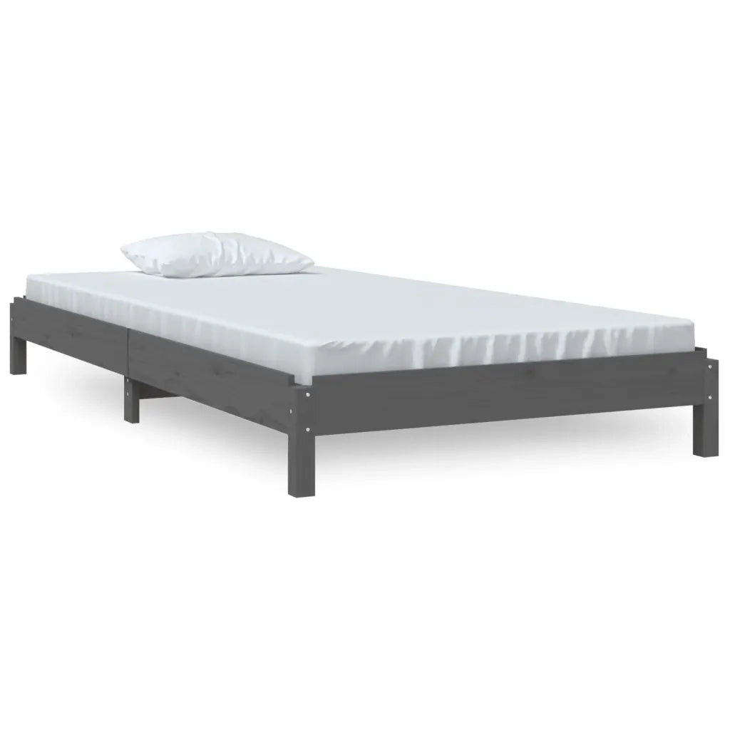 Letto Impilabile Grigio 75x190 cm in Legno Massello di Pino