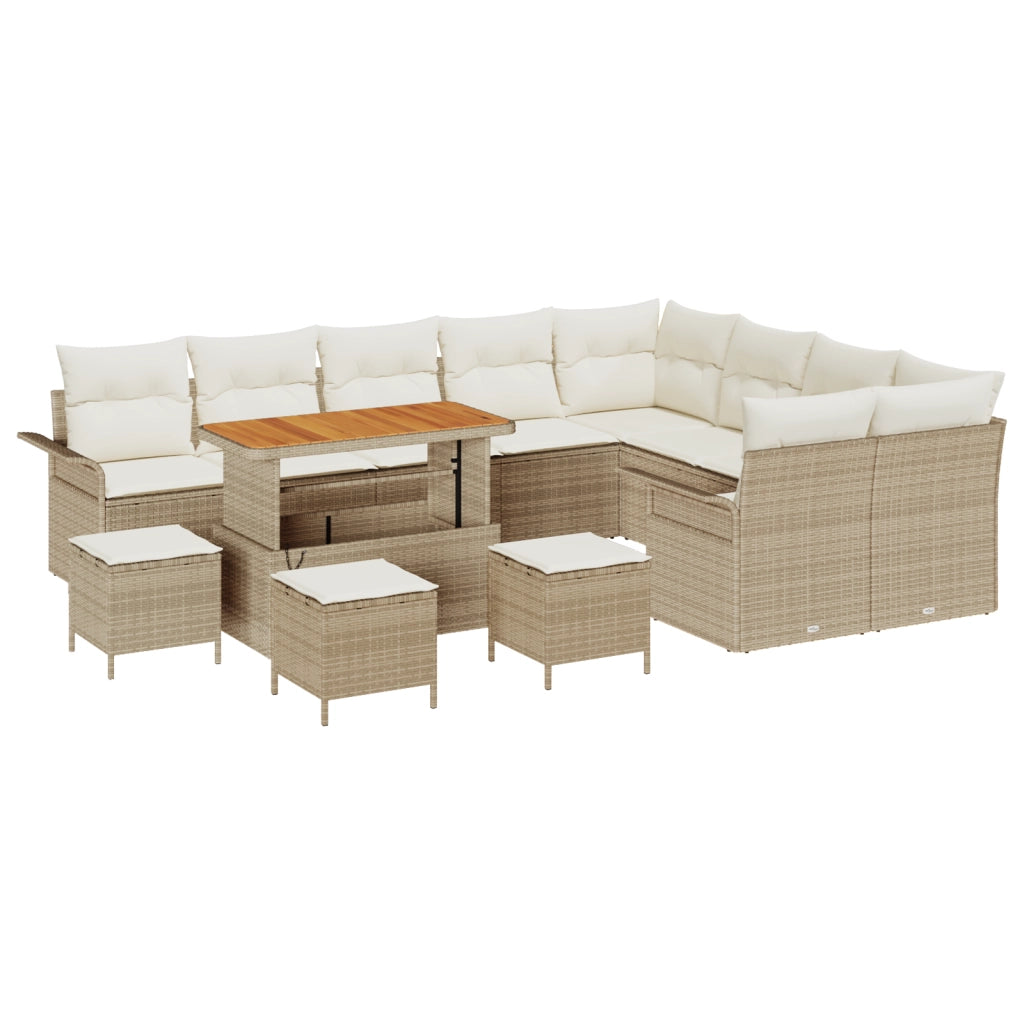 Set di divani da giardino  13 pezzi con cuscini beige polyrattan acacia