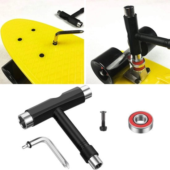 Strumento per Skateboard Leggero - Multifunzionale - Portatile - Chiave a T per Bocchette - Chiave a L per Dadi - 22 Componenti - Kit per Skateboard