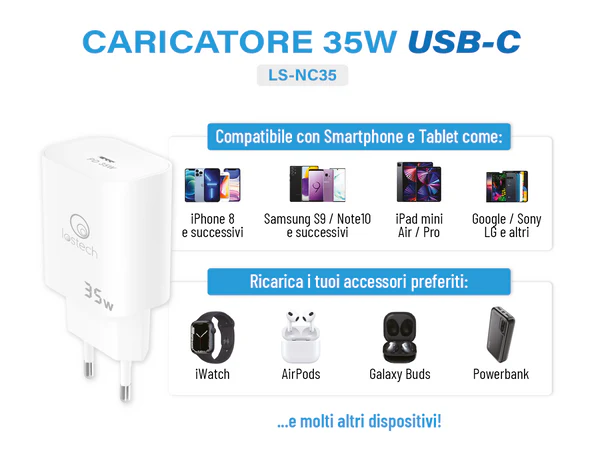CARICABATTERIA DA MURO carica rapida - 35 W  - LOSTECH