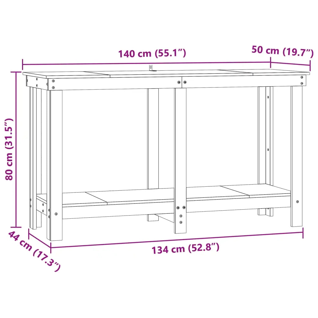 Banco da lavoro con lo scaffale Marrone Cera 140 x 50 x 80 cm