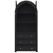 Credenza Alta da Cucina con 2 Ante; 3 Cassetti e Vano Aperto per Cucina e Soggiorno in MDF 70 × 35 × 180 cm Nero