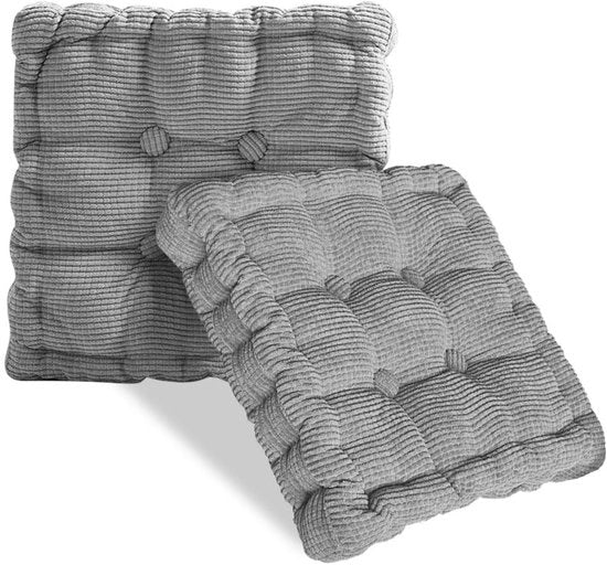Sedilettino per esterno, 2 pezzi, 40 x 40 cm, cuscino di pavimento, cuscino di sedile, cuscino di materasso spesso, 10 cm, cuscino di pavimento spesso per casa, ufficio, cucina, sala da pranzo, dentro e fuori (grigio chiaro)