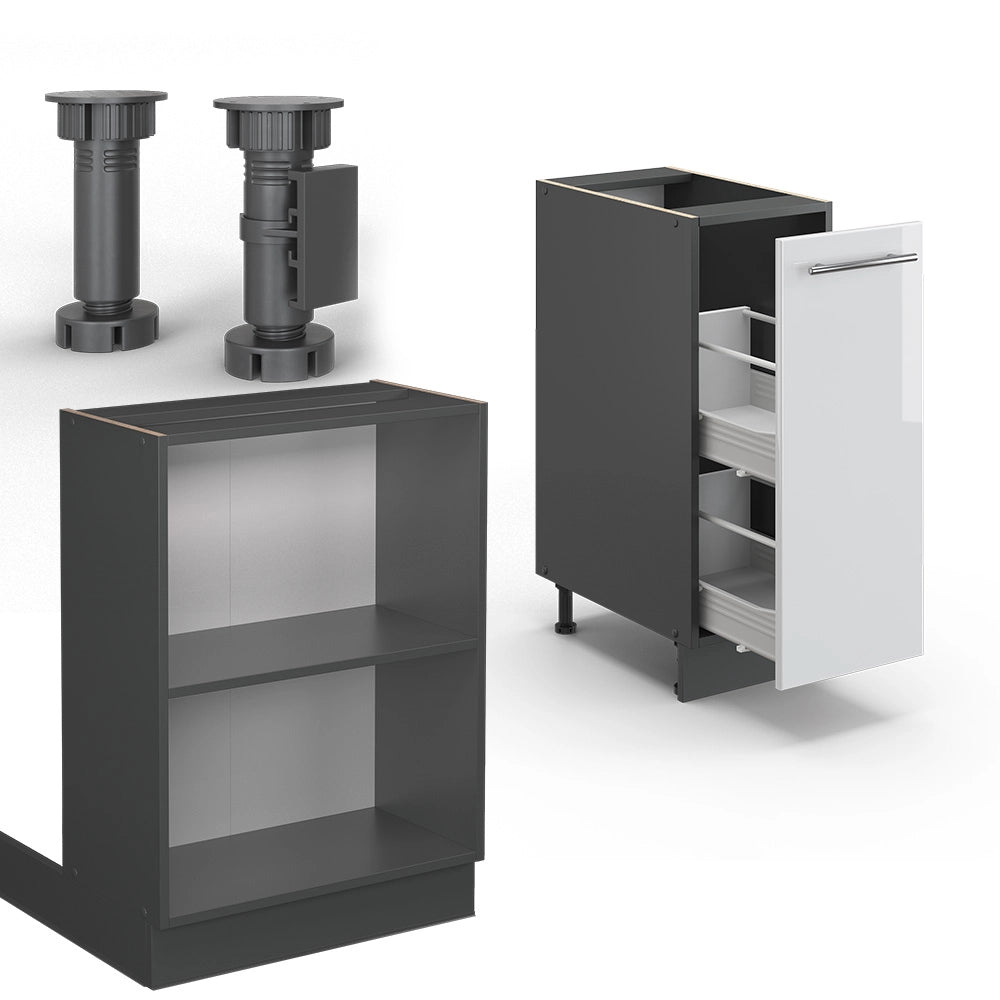 Isola cucina Fame-Line Bianco lucido/Antracite 90 cm con cassetto, senza piano di lavoro Vicco
