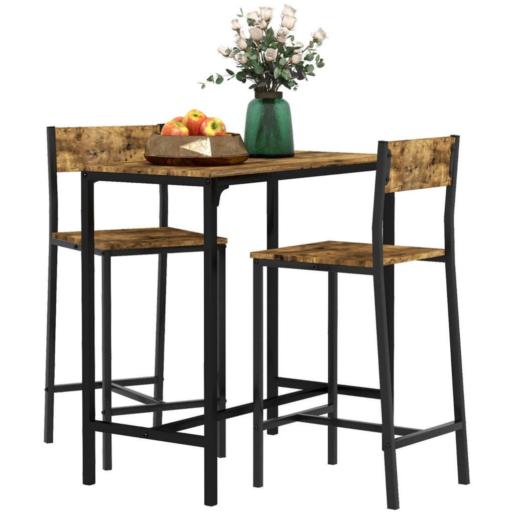 Set da Bar 3 Pezzi con Tavolo Alto e 2 Sgabelli in MDF e Metallo, Resistente e Pratico per Casa e Cucina, Marrone