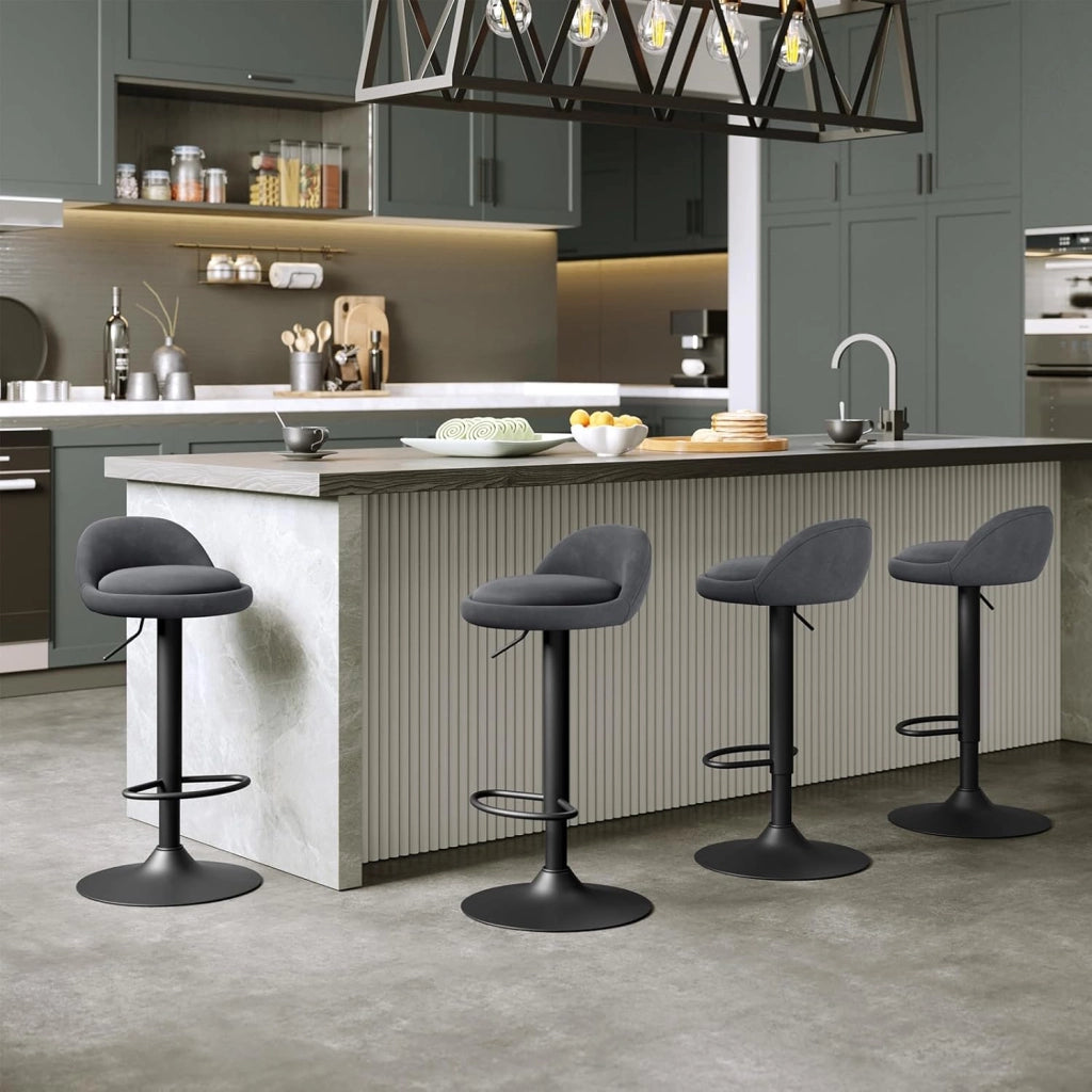 Sgabelli da Cucina in Velluto con Poggiapiedi Sgabelli da Bar Moderni per Bancone Penisola Sedie Alte Girevoli Altezza Seduta Regolabile 62-84cm, Grigio scuro 4 Pezzi 0823BY-4