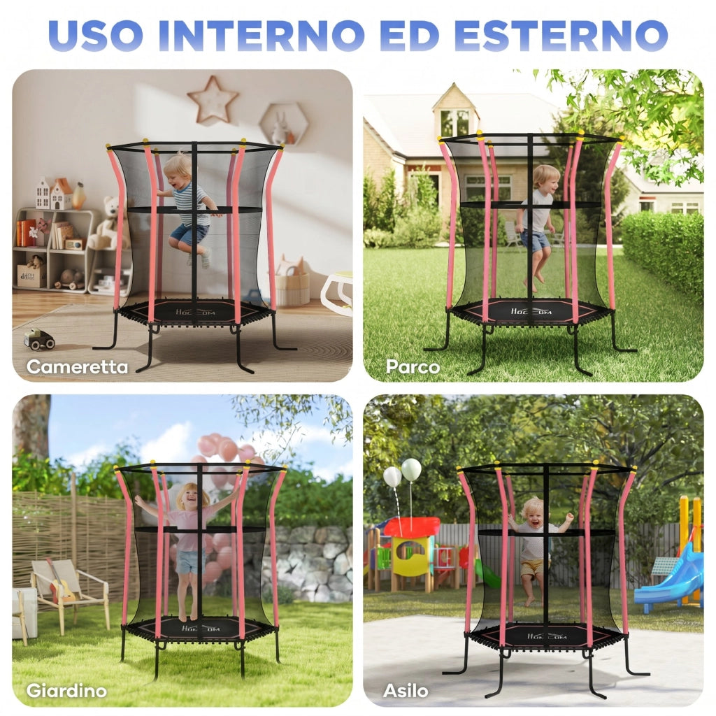 Trampolino Elastico per Bambini con Rete di Sicurezza ¨C zephmum ¨C ? 163.5x190 cm, Rosso