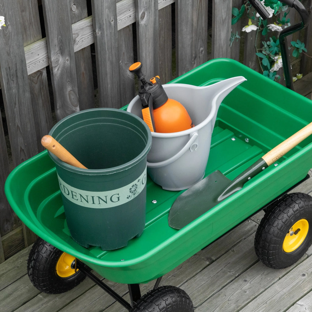 EasyComfort Carrello da Giardino 75L in Acciaio e PP con Vasca ribaltabile e Maniglia, 109x52x94 cm, Verde
