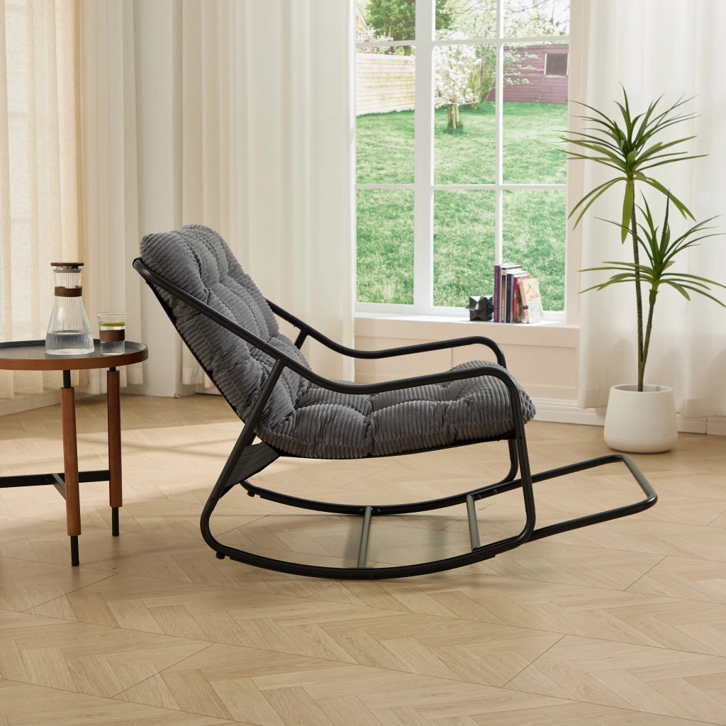 Sedia a Dondolo da Relax con Cuscino Spesso Oscillazione Regolabile Struttura Stabile in Acciaio Grigio 75 x 116 x 82 cm