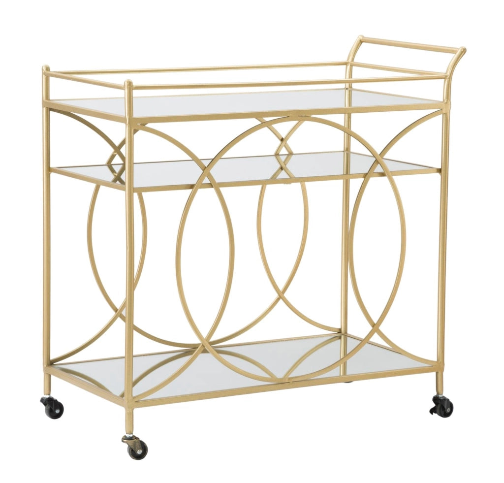 Carrello Infinity 80x40x80 cm in Ferro MDF e Specchio Oro