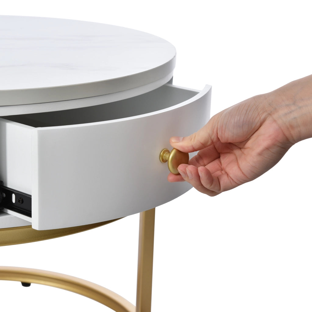 Tavolini da caffè impilabili set 2 con piano effetto marmo per soggiorno in MDF bianco