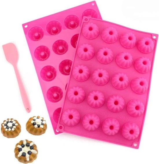Set di 2 Forme per Cupcake Mini in Silicone a Stile Tradizionale Parisino Savarin 20s con Superficie Antiscivolo 30x20x2,3cm, Rosa