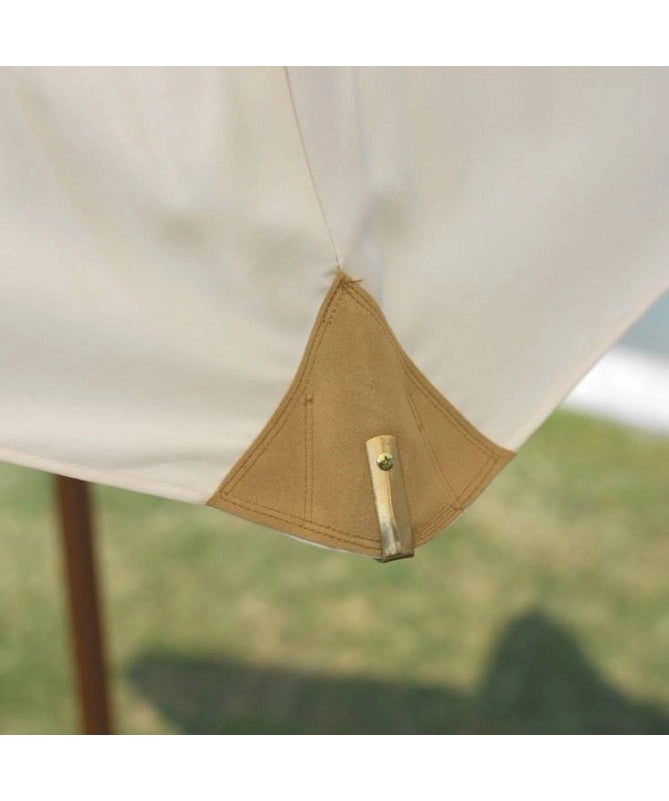 Ombrellone rettangolare MOIA 3x4m in poliestere ecrù con volante, antivento e fusto in legno teak
