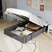 Letto Contenitore Imbottito ¨C Xylo ¨C Grigio, Velluto, 160x200, Senza Testiera