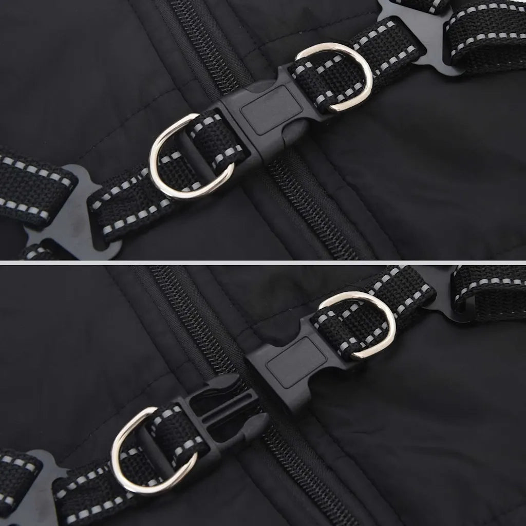 Cappotto Cani con Imbracatura Impermeabile Riflettente Nero L40