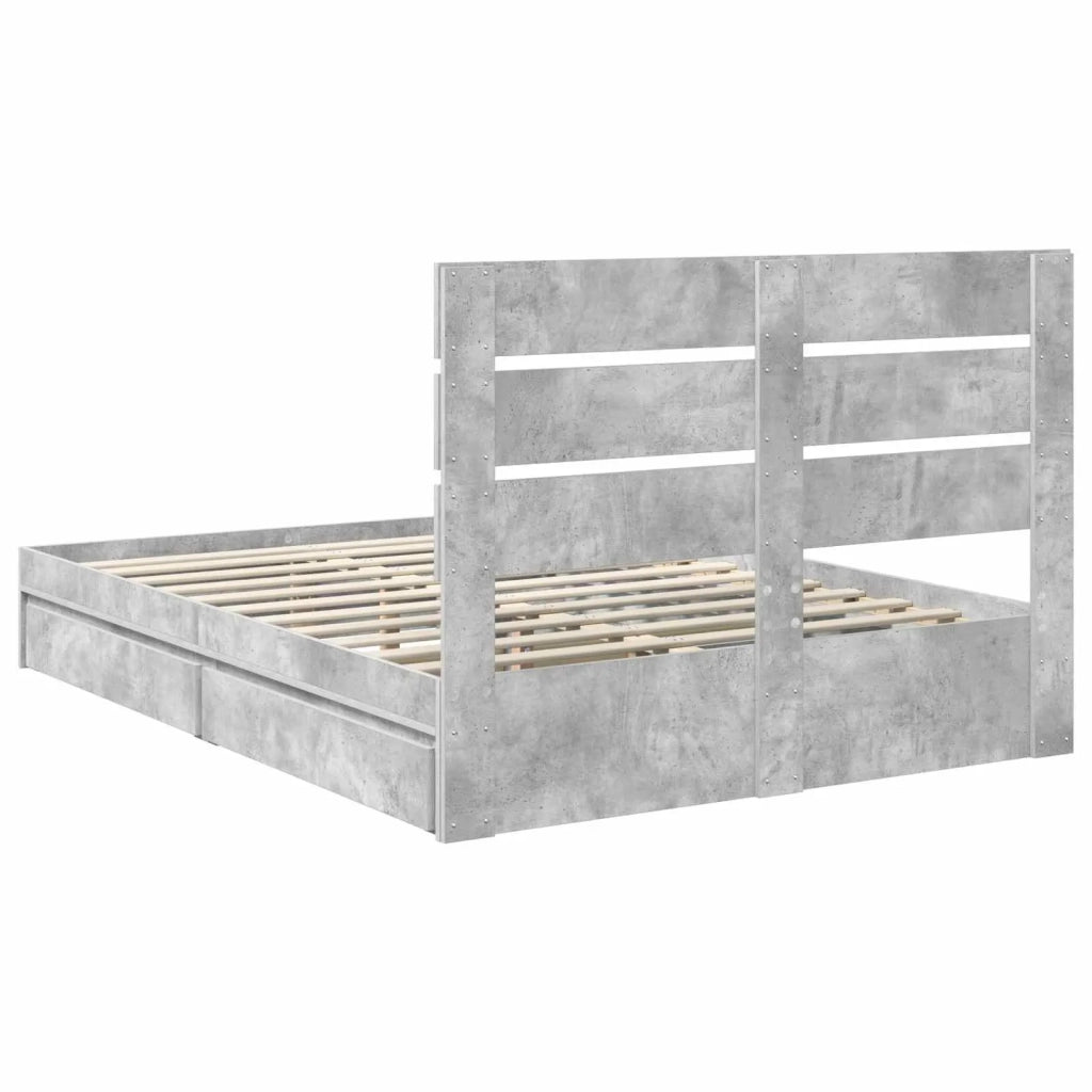 Letto con Contenitore con testiera Grigio cemento 150 x 200 cm