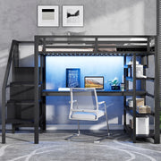Letto a castello con scrivania e armadio - Xylo - 140x200 - Nero - USB, LED