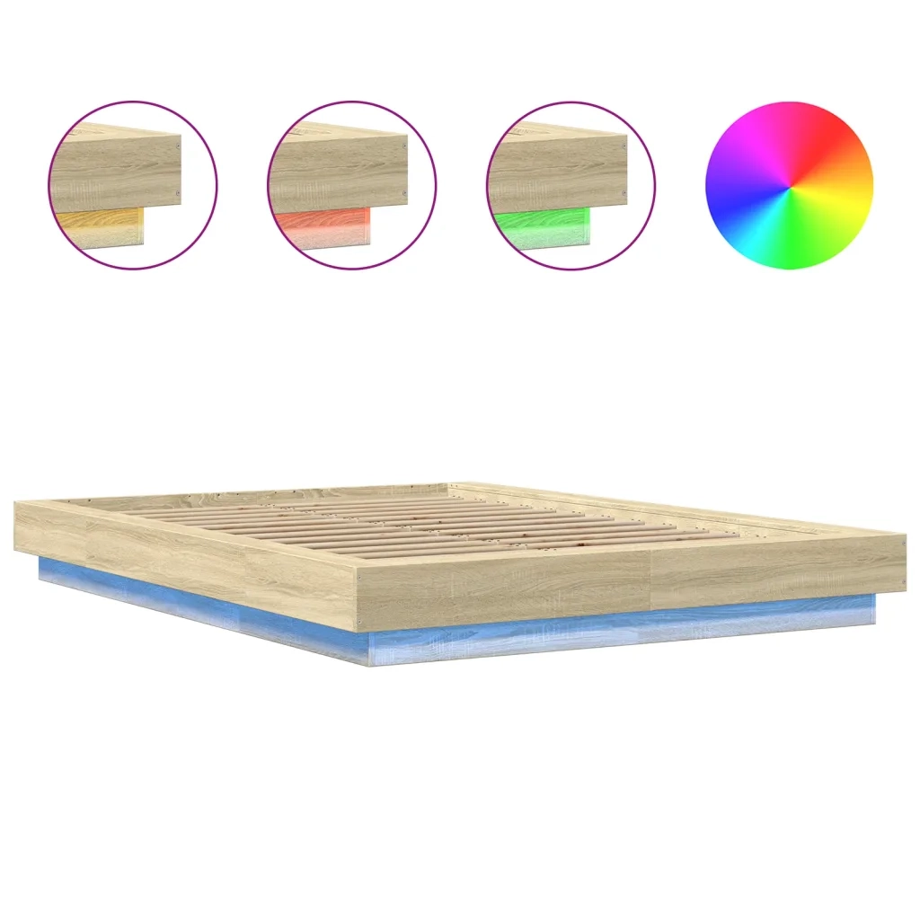 Giroletto Luci LED-Struttura Letto con LED Rovere Sonoma 140x200 cm Legno Multistrato 967258