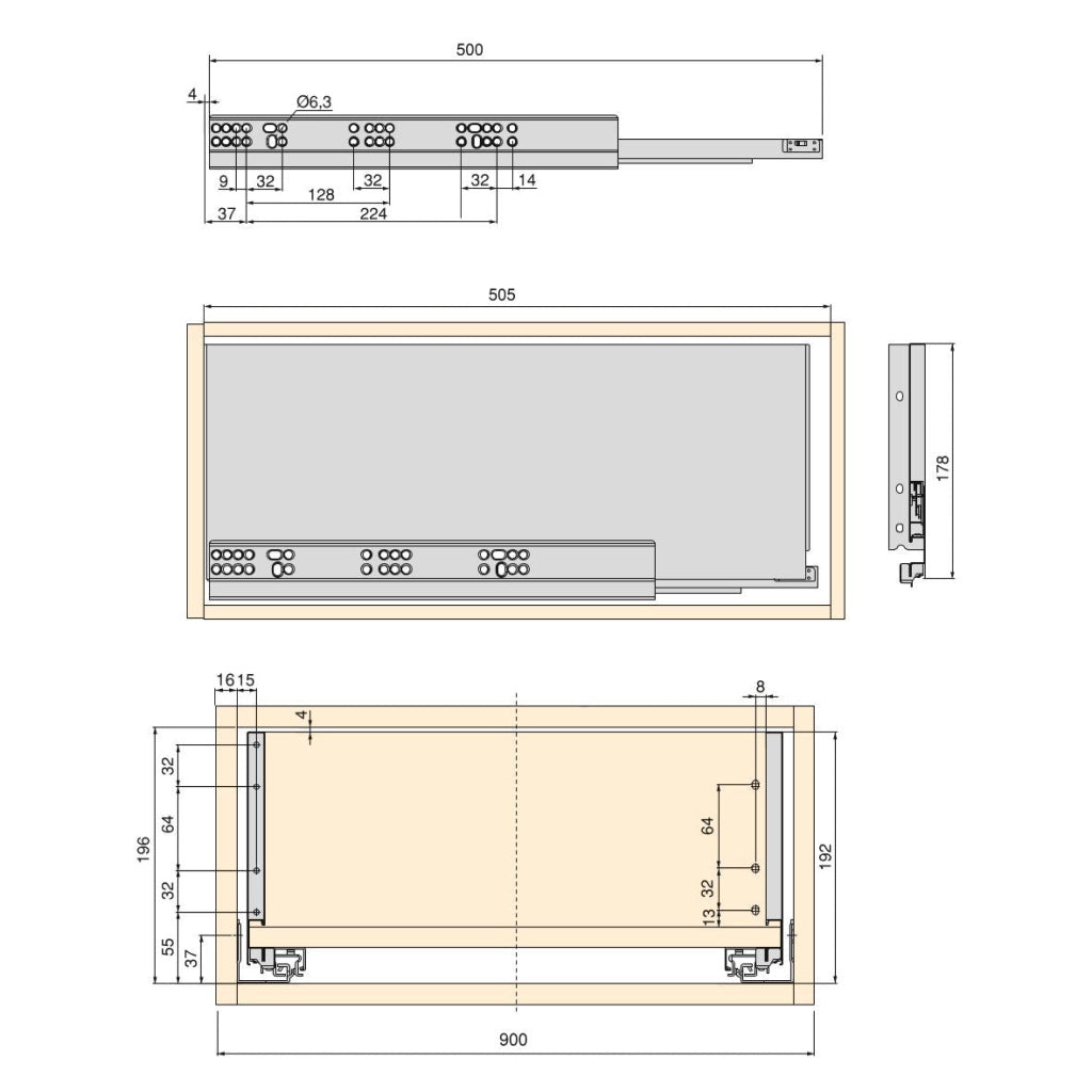 Kit Cassetto Vertex di H178 mm con Pannelli Inclusi Larghezza 900 Verniciato Bianco Emuca