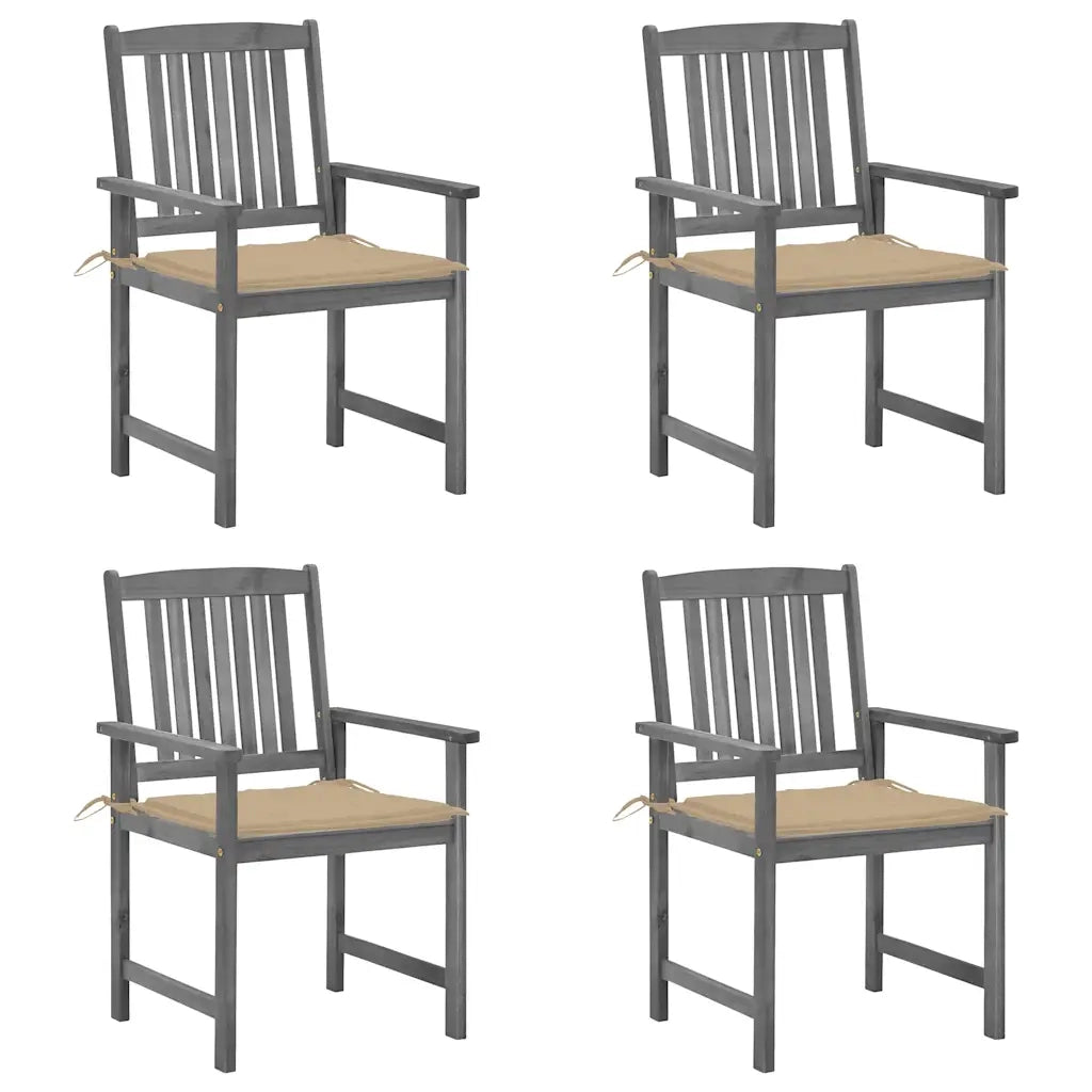Sedie da Giardino con Cuscini 4 pz in Massello di Acacia Grigio cod mxl 22783
