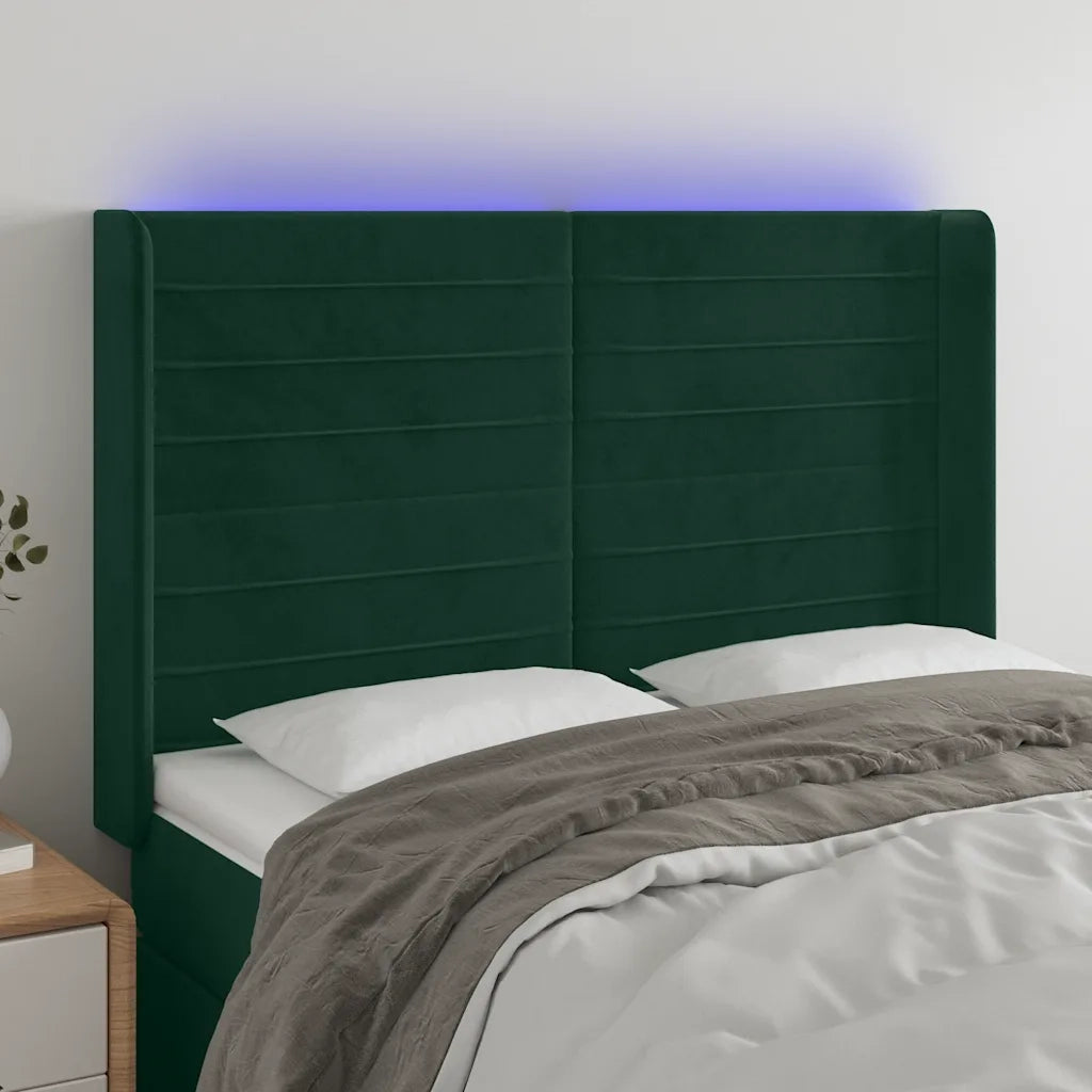 Testiera a LED Verde Scuro 147x16x118/128 cm in Velluto 3124239