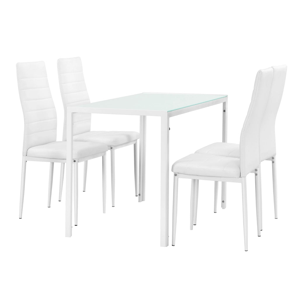 Set Tavolo da Pranzo con 4 Sedie Imbottite Schienale Alto Similpelle - Bianco [en.casa]