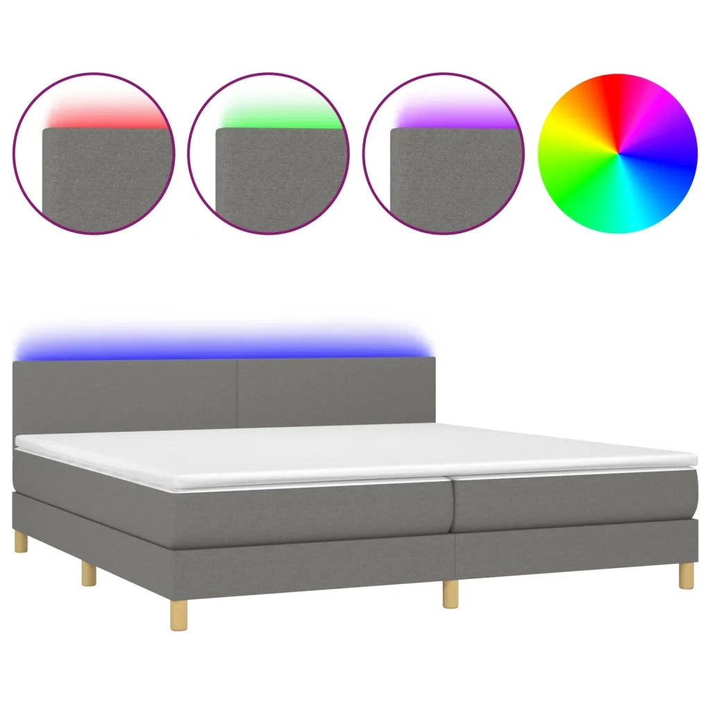 Letto a Molle Materasso e LED Grigio Scuro 200x200cm in Tessuto 3133582