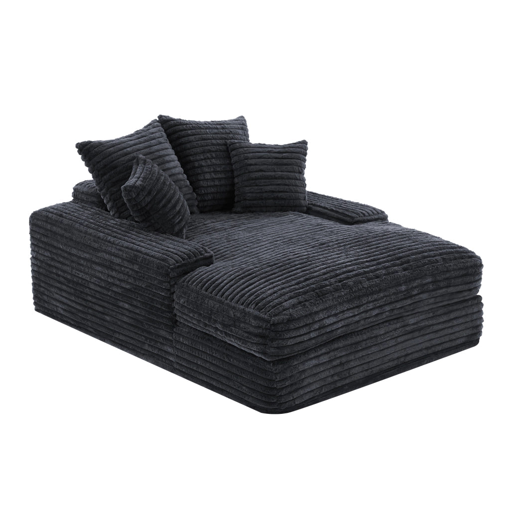 Chaise longue con 4 cuscini sfoderabili; schienale ergonomico e braccioli ampi in velluto a coste grigio