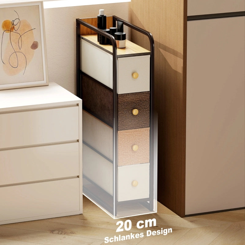 Cassettiera con 4 cassetti in tessuto e struttura in acciaio, salvaspazio, per casa, multicolore, 20 × 47 × 84,5 cm