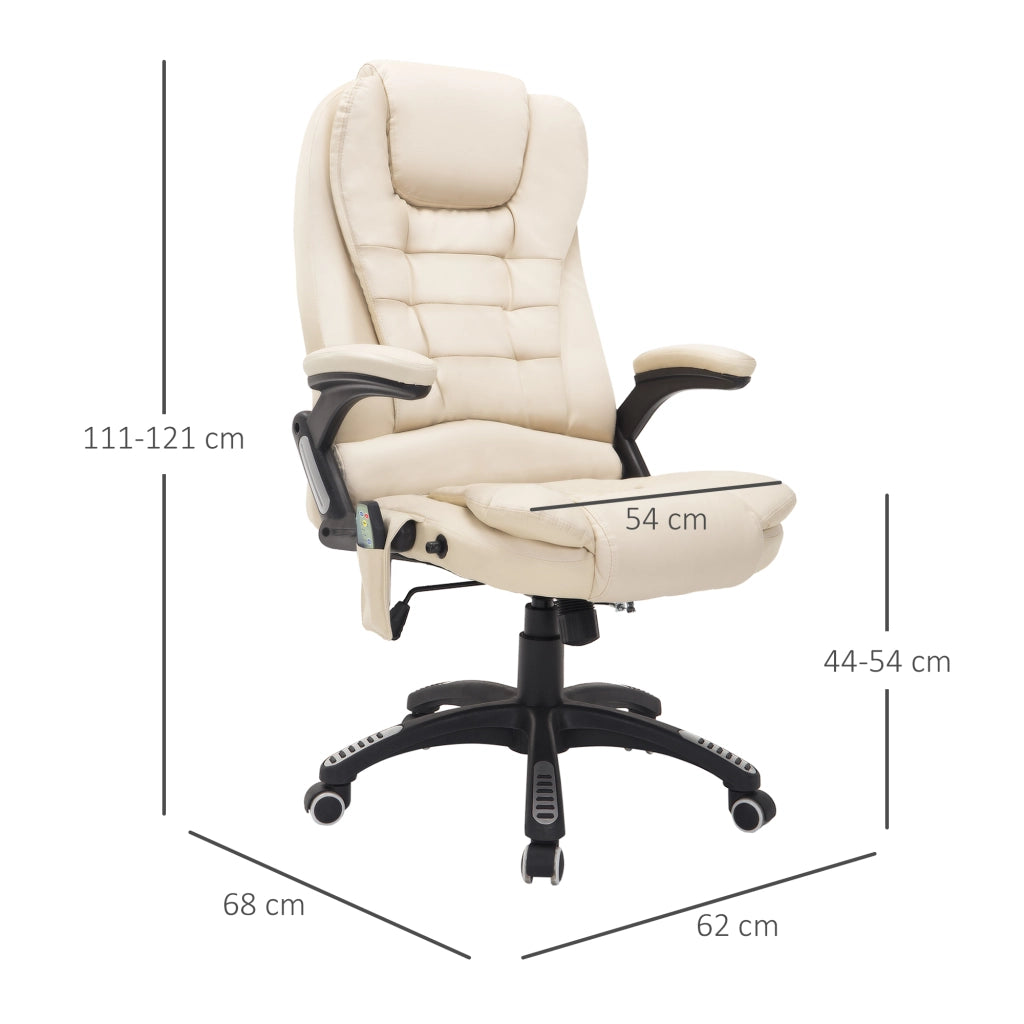 EasyComfort Poltrona Massaggiante da Ufficio ad Altezza Regolabile con 6 Punti Massaggianti, in PU, 62x68x111-121 cm, Beige