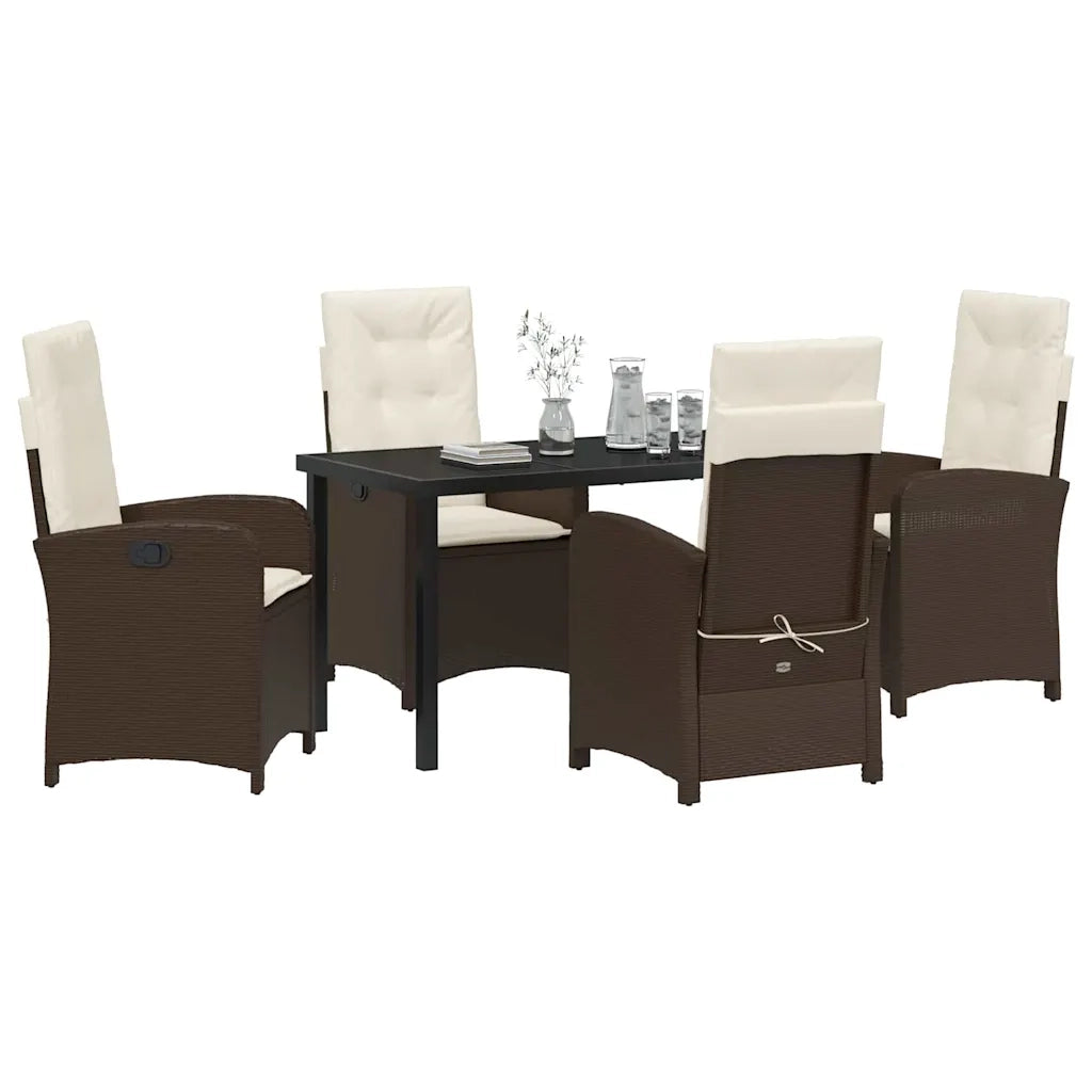 Set da Pranzo per Giardino con cuscino 5 pcs Marrone polyrattan 3380269