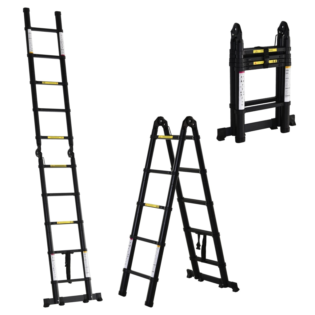 Scala Telescopica Pieghevole 10 Gradini 320x67x7 cm per Interni ed Esterni Nero