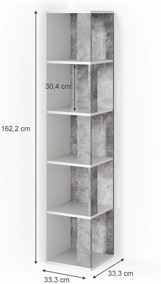 Scaffale angolare Lio, Calcestruzzo, 33.3 x 162.2 cm, per riporre libri e decorazioni negli angoli della stanza