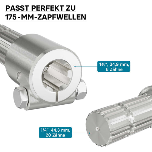 Boccola albero cardanico 175 mm Attacco albero scanalato 1 3/8" 6D Albero uscita 1 3/4" 20D Trattore