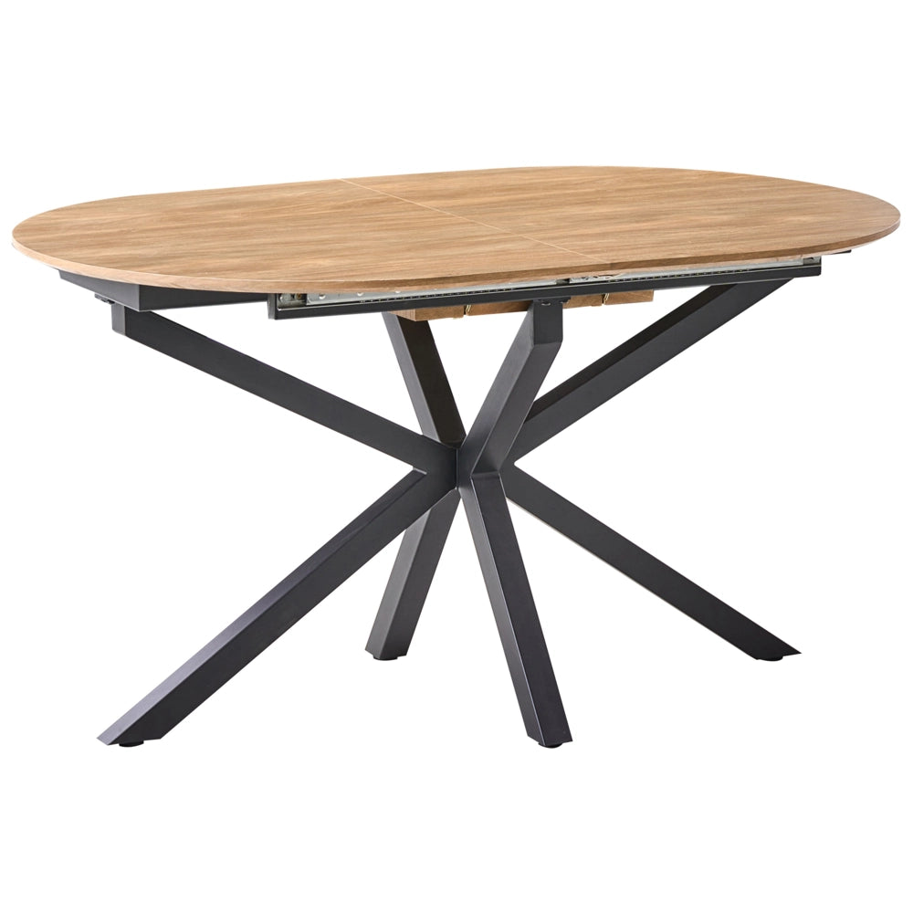 Tavolo da pranzo marrone nero con piano in MDF e gambe in ferro 140/180 x 90 cm allungabile ovale moderno sala da pranzo cucina