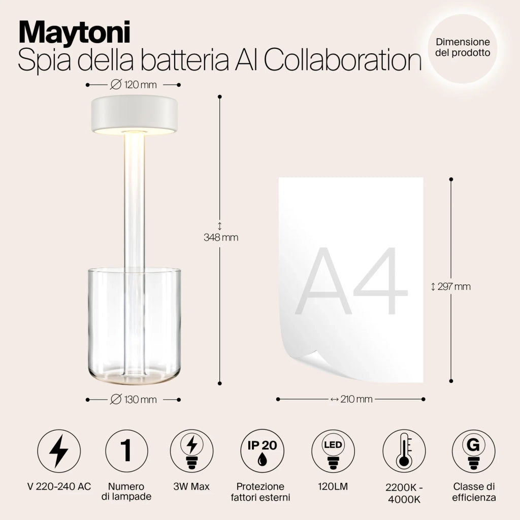 Maytoni Lampada da tavolo moderna AI Collaboration 1 luce LED integrato bianco vetro
