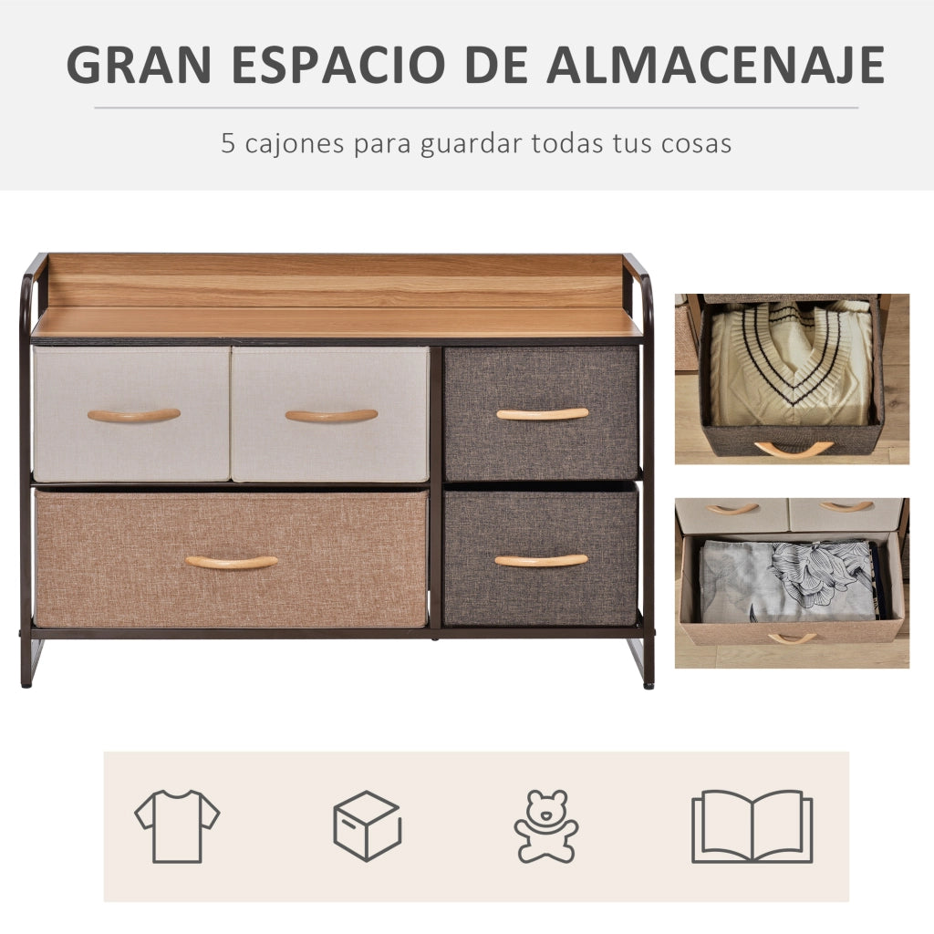 Cassettiera da Camera con 5 Cassetti ¨C Zephmum ¨C Legno e Metallo 87.5x29x58 cm